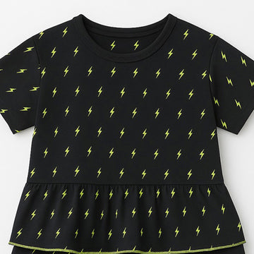 BLACK WITH GREEN ELECTRIC PRINT HALF SLEEVES FROCK FOR GIRLS